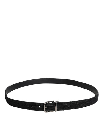 Dolce & Gabbana Schwarzer Gürtel aus Baumwollmischung mit silberner Metallschnalle