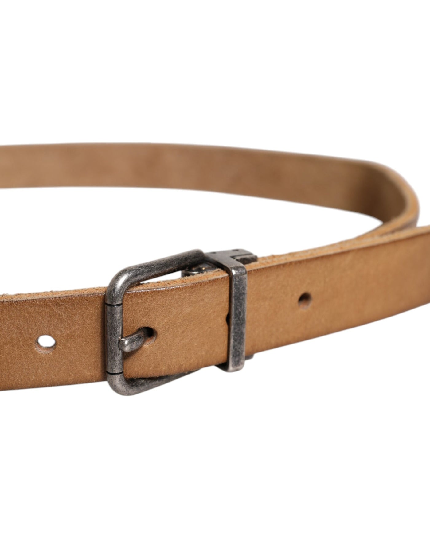 Dolce & Gabbana Brauner Leder Gürtel mit silberfarbener Metallschnalle