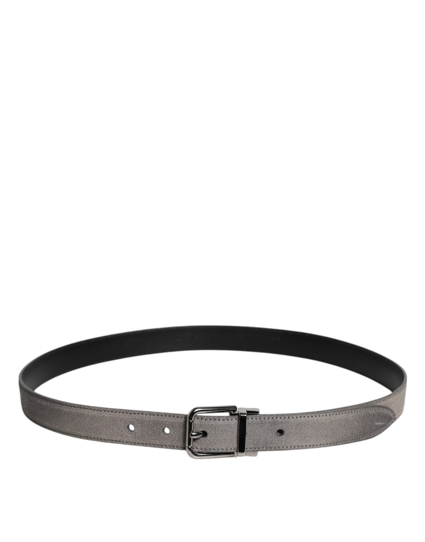 Dolce & Gabbana Grauer Leder Gürtel mit silberfarbener Metallschnalle
