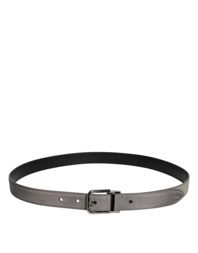 Dolce & Gabbana Grauer Leder Gürtel mit silberfarbener Metallschnalle