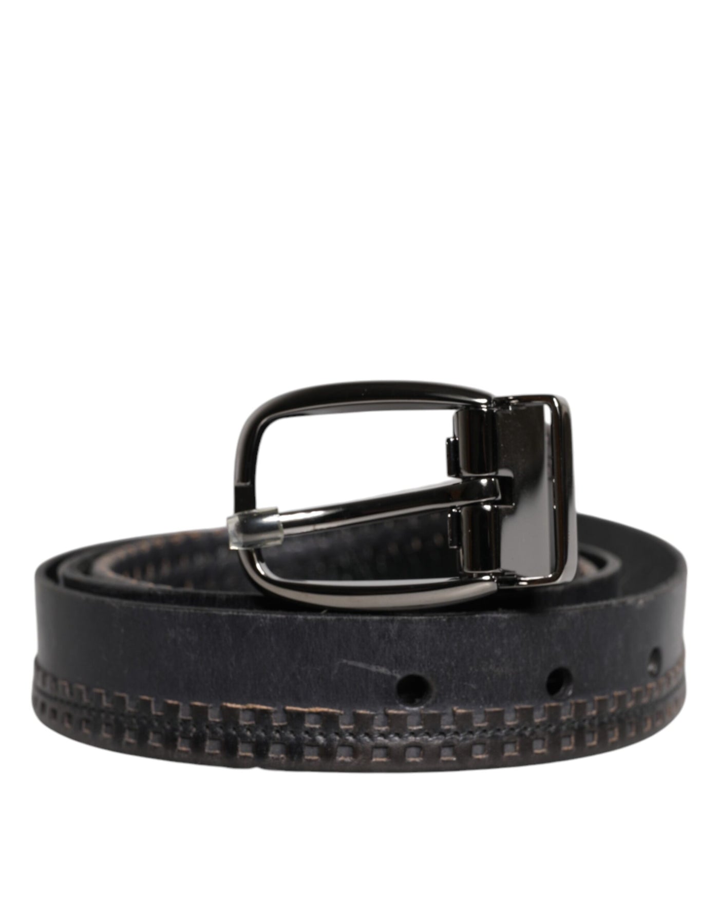 Dolce & Gabbana Schwarzer Leder Gürtel mit silberfarbener Metallschnalle