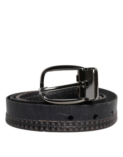 Dolce & Gabbana Schwarzer Leder Gürtel mit silberfarbener Metallschnalle