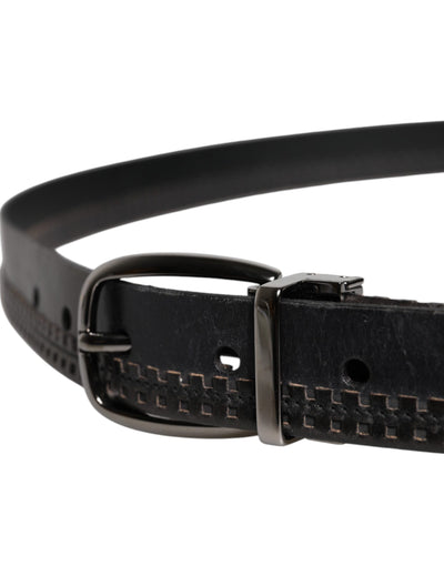 Dolce & Gabbana Schwarzer Leder Gürtel mit silberfarbener Metallschnalle