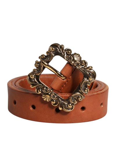 Dolce & Gabbana Braunes Leder Gold Metall Barock Schnalle Gürtel