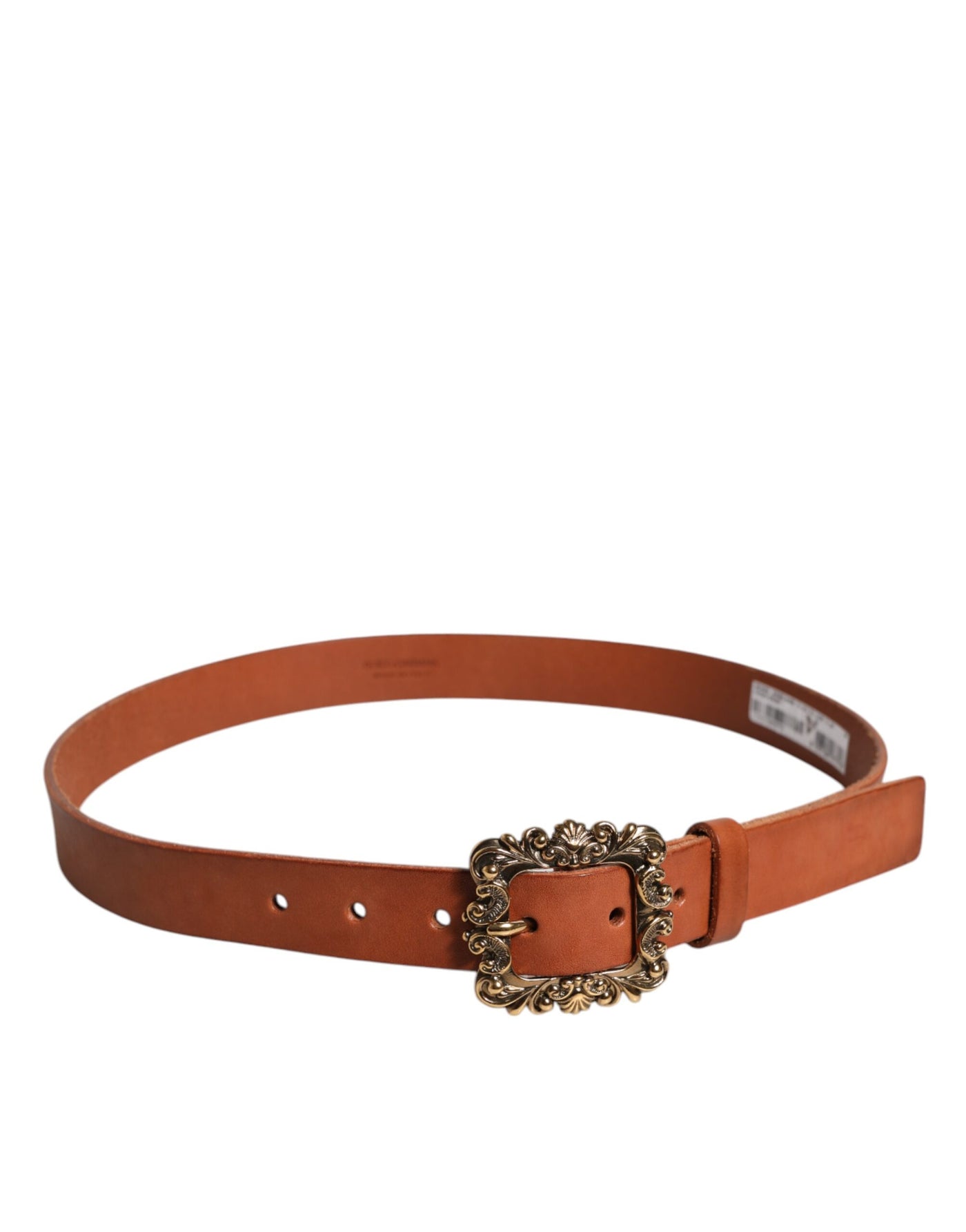 Dolce & Gabbana Braunes Leder Gold Metall Barock Schnalle Gürtel