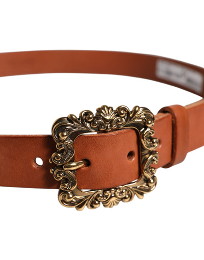 Dolce & Gabbana Braunes Leder Gold Metall Barock Schnalle Gürtel