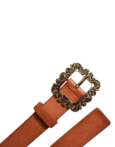 Dolce & Gabbana Braunes Leder Gold Metall Barock Schnalle Gürtel