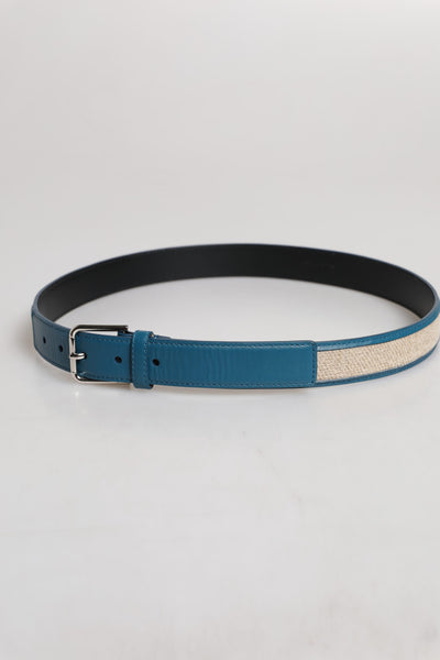 Dolce & Gabbana Blau Beige Leder gewebt Metallschnalle Gürtel