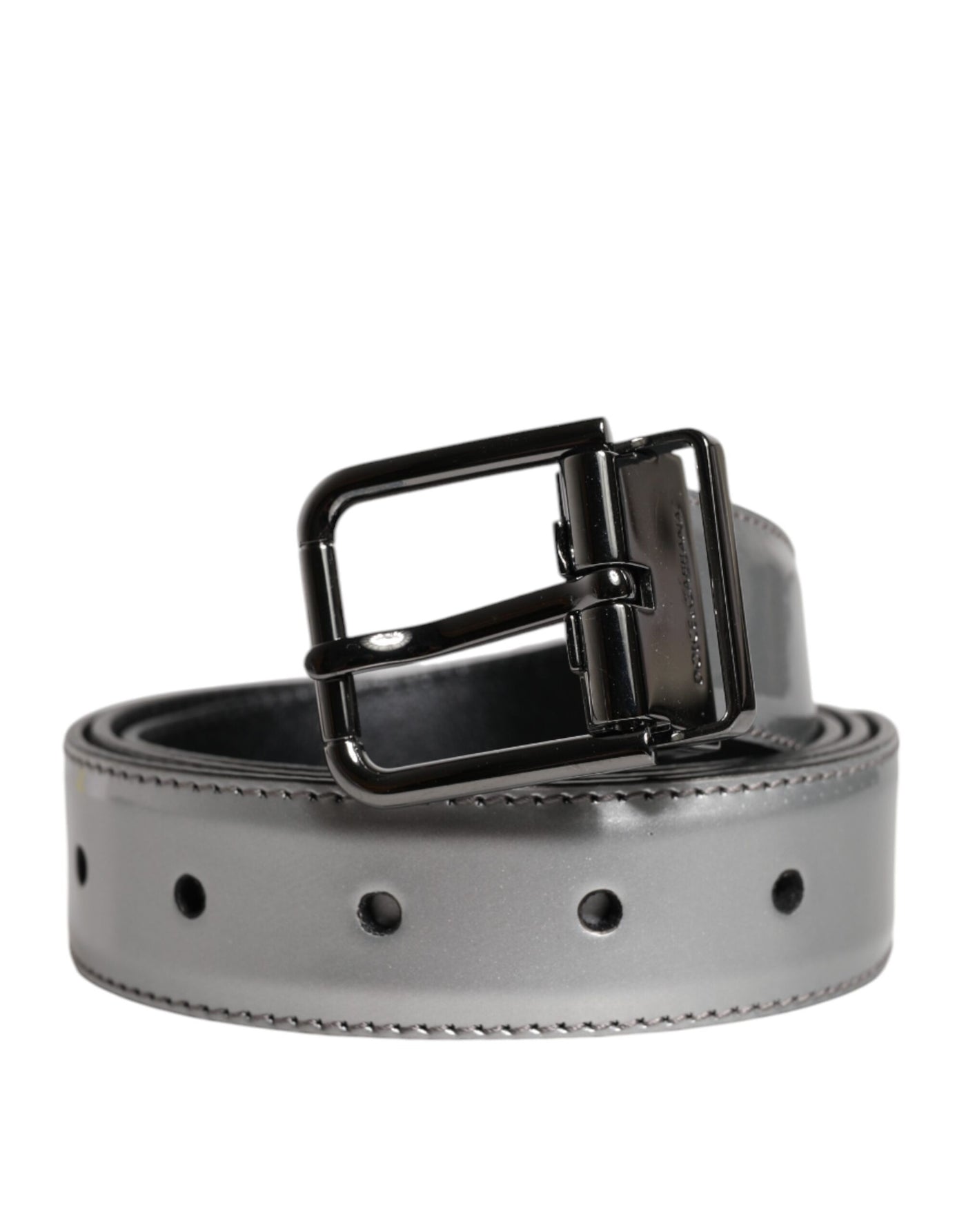 Dolce & Gabbana Silberner Leder Gürtel mit klassischer Metall-Logo-Schnalle