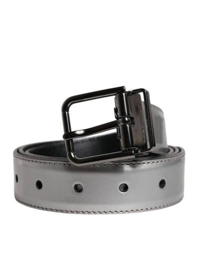Dolce & Gabbana Silberner Leder Gürtel mit klassischer Metall-Logo-Schnalle