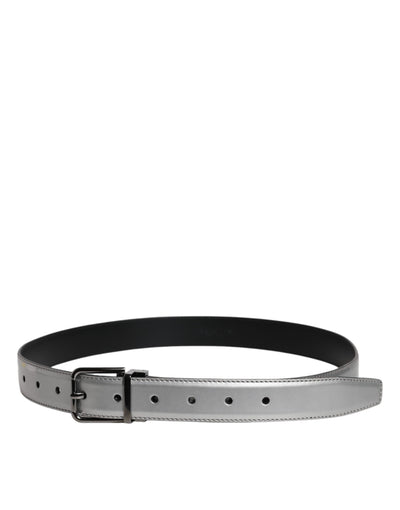 Dolce & Gabbana Silberner Leder Gürtel mit klassischer Metall-Logo-Schnalle