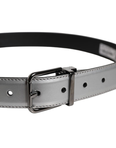 Dolce & Gabbana Silberner Leder Gürtel mit klassischer Metall-Logo-Schnalle