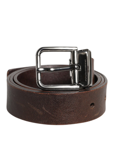 Dolce & Gabbana Brauner Ledergürtel mit klassischer Metall-Logo-Schnalle