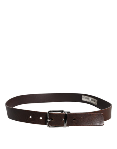 Dolce & Gabbana Brauner Ledergürtel mit klassischer Metall-Logo-Schnalle