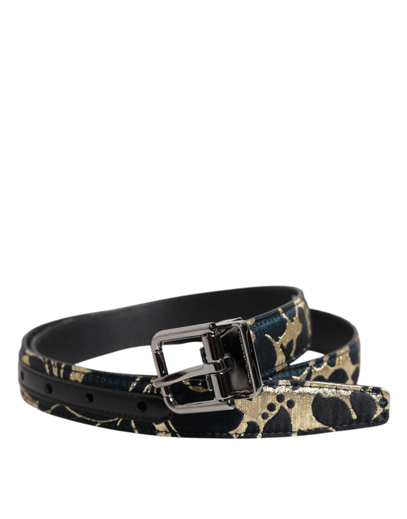 Dolce & Gabbana Multicolor Jacquard Leder Logo Schnalle Gürtel