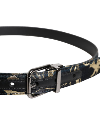 Dolce & Gabbana Multicolor Jacquard Leder Logo Schnalle Gürtel