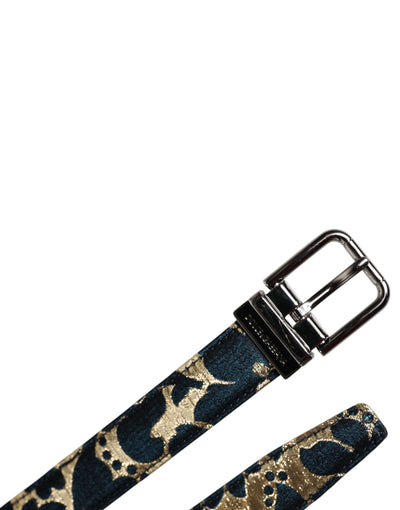 Dolce & Gabbana Multicolor Jacquard Leder Logo Schnalle Gürtel