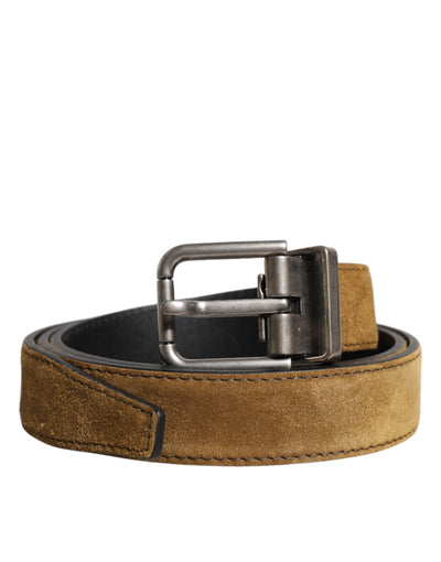Dolce & Gabbana Brauner Samtledergürtel mit Logoschnalle