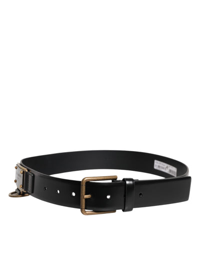 Dolce & Gabbana Schwarzes Leder DG Logo Plaque Schnalle Gürtel