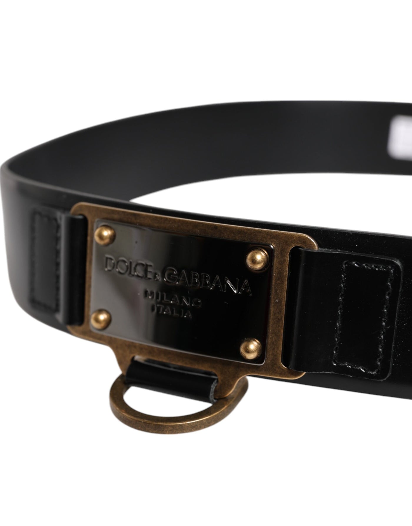 Dolce & Gabbana Schwarzes Leder DG Logo Plaque Schnalle Gürtel