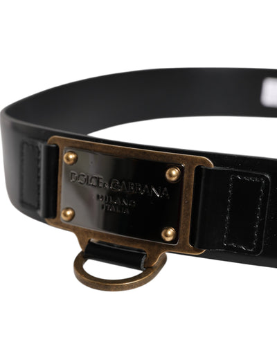 Dolce & Gabbana Schwarzes Leder DG Logo Plaque Schnalle Gürtel