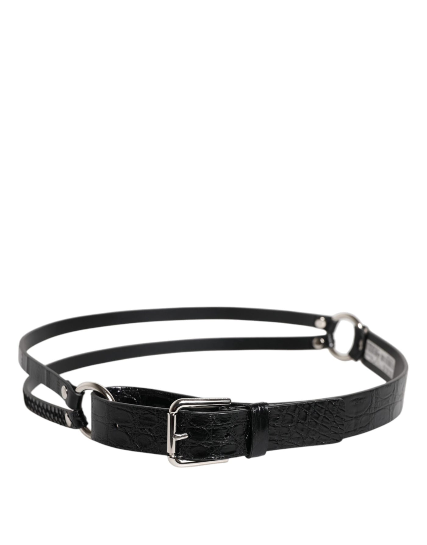 Dolce & Gabbana Schwarzer Exotenleder-Gürtel mit Metall-Logo-Schnalle