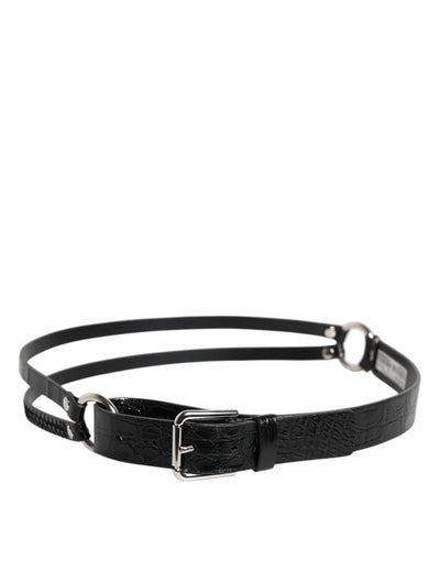Dolce & Gabbana Schwarzer Exotenleder-Gürtel mit Metall-Logo-Schnalle