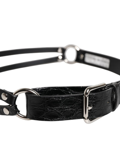 Dolce & Gabbana Schwarzer Exotenleder-Gürtel mit Metall-Logo-Schnalle