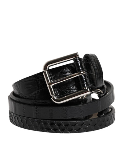 Dolce & Gabbana Schwarzer Exotenleder-Gürtel mit Metall-Logo-Schnalle