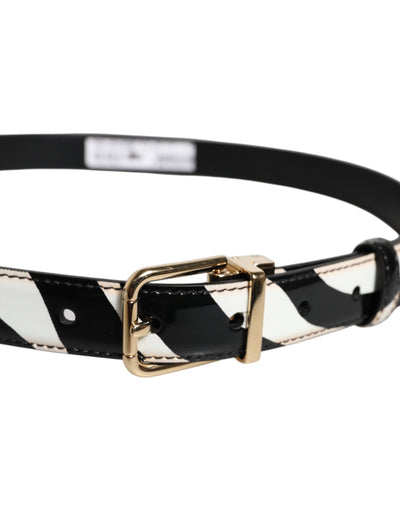 Dolce & Gabbana Schwarz Weiß Zebra Gold Metall Logo Schnalle Gürtel
