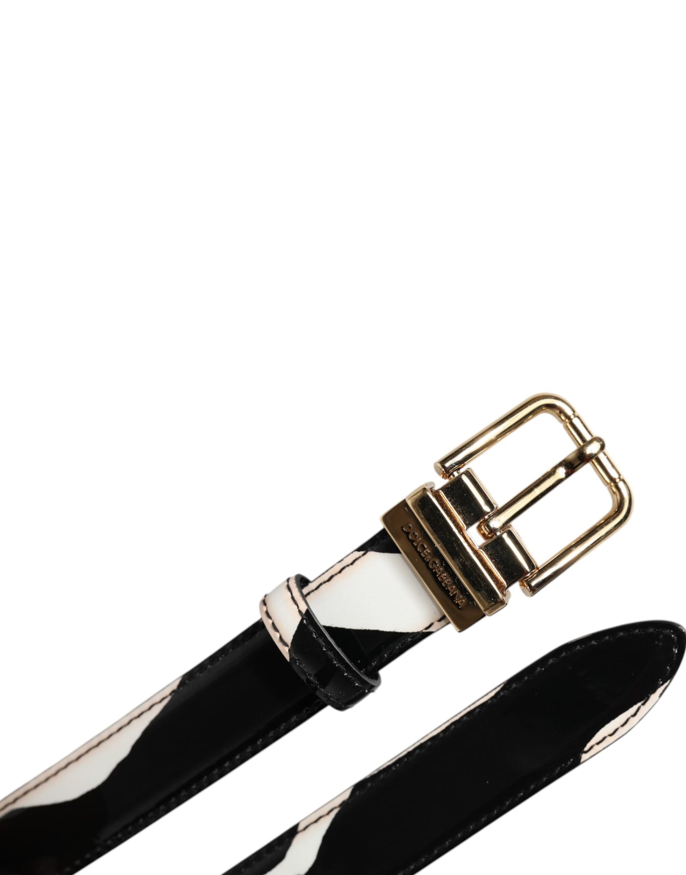 Dolce & Gabbana Schwarz Weiß Zebra Gold Metall Logo Schnalle Gürtel