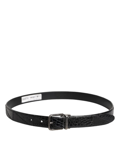 Dolce & Gabbana Schwarzer Exotenleder-Gürtel mit Metall-Logo-Schnalle