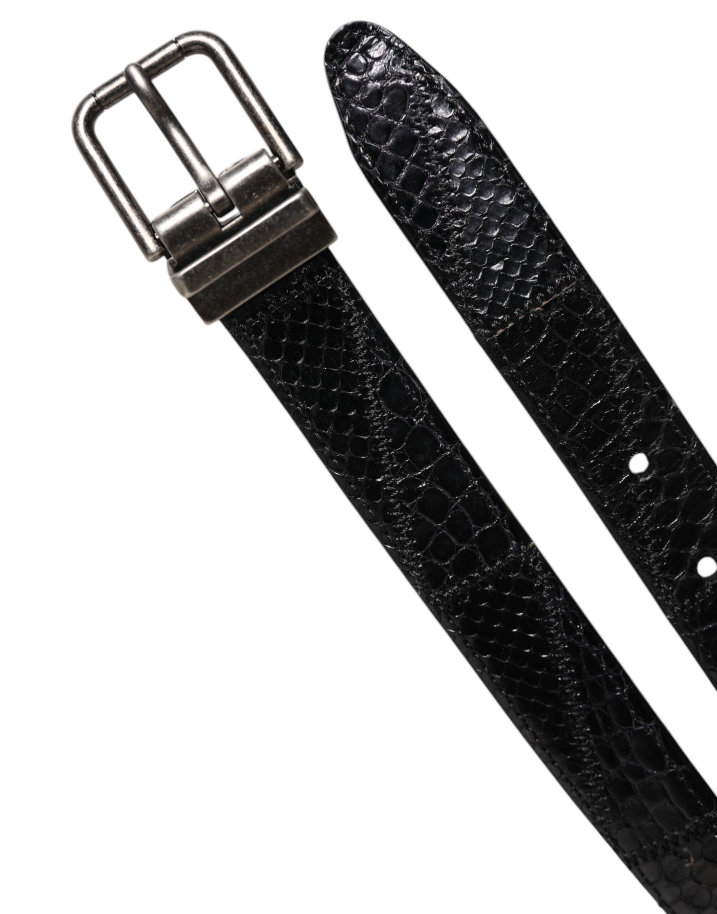 Dolce & Gabbana Schwarzer Exotenleder-Gürtel mit Metall-Logo-Schnalle