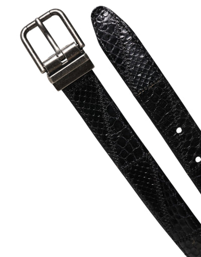 Dolce & Gabbana Schwarzer Exotenleder-Gürtel mit Metall-Logo-Schnalle