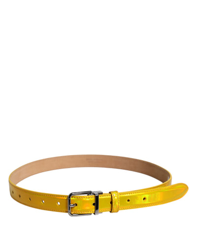 Dolce & Gabbana Metallischer gelber Ledergürtel mit Metall-Logo-Schnalle