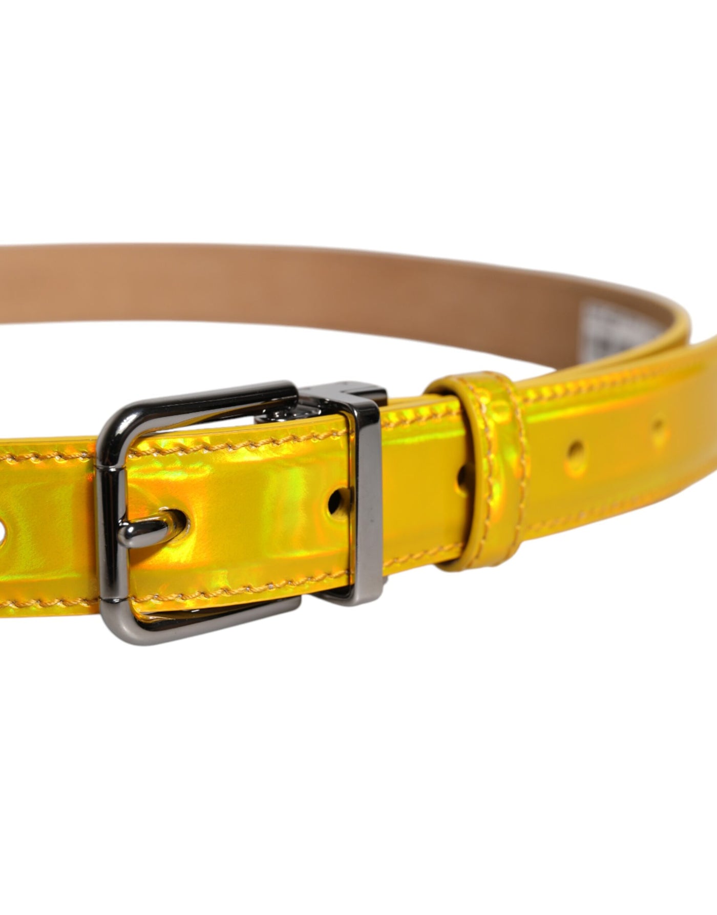 Dolce & Gabbana Metallischer gelber Ledergürtel mit Metall-Logo-Schnalle