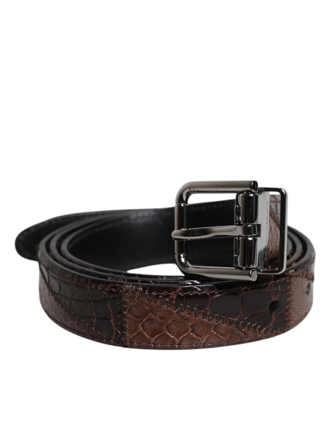 Dolce & Gabbana Brauner Exotenleder-Gürtel mit Metall-Logo-Schnalle