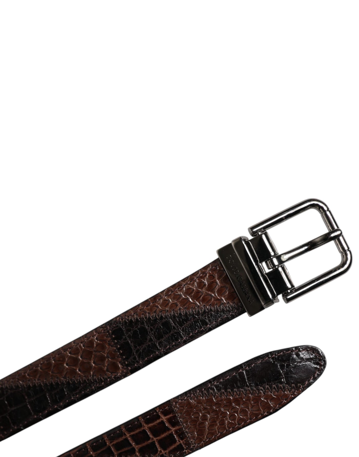 Dolce & Gabbana Brauner Exotenleder-Gürtel mit Metall-Logo-Schnalle