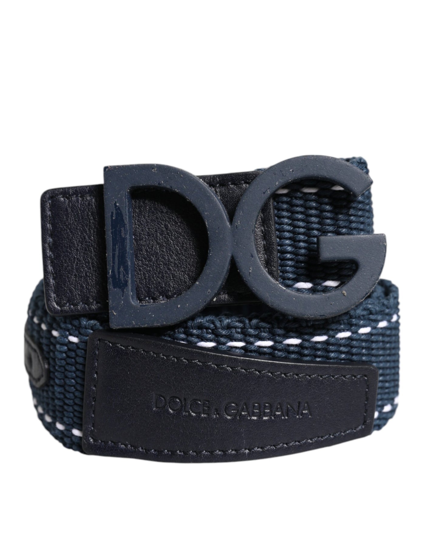 Dolce & Gabbana Blau Weiß Baumwolle DG Logo Metallschnalle Gürtel