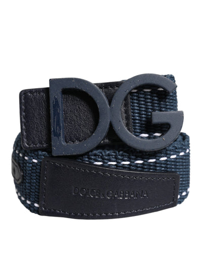 Dolce & Gabbana Blau Weiß Baumwolle DG Logo Metallschnalle Gürtel