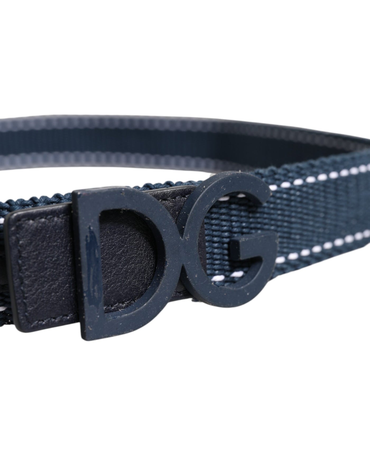 Dolce & Gabbana Blau Weiß Baumwolle DG Logo Metallschnalle Gürtel