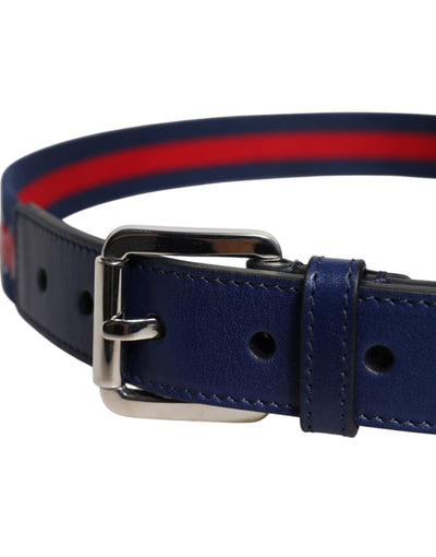 Dolce & Gabbana Blauer Baumwoll-Leder-Gürtel mit gedruckter Metallschnalle