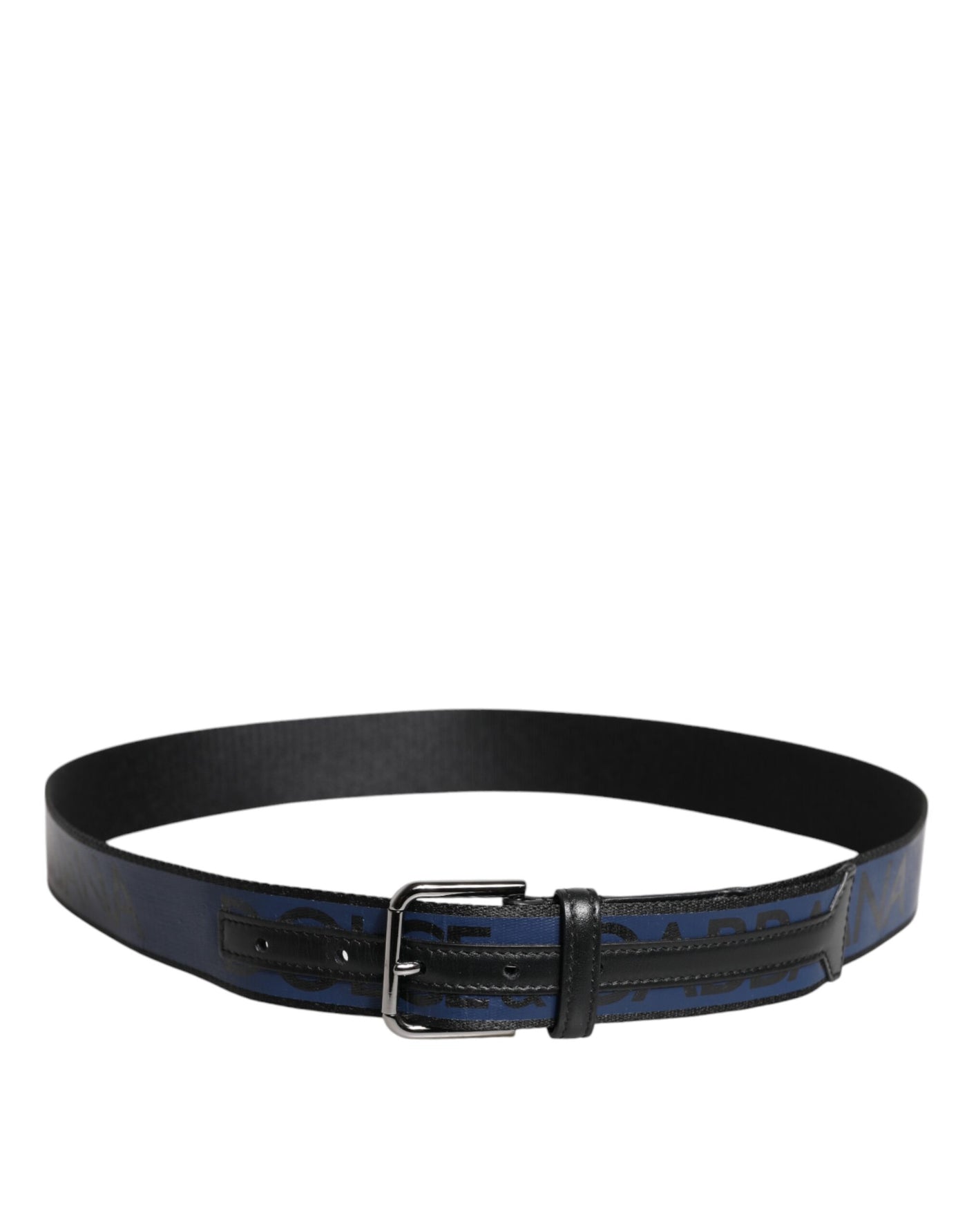Dolce & Gabbana Schwarzer blauer Polyestergürtel mit gedruckter Metallschnalle