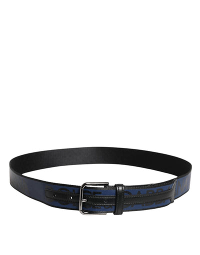 Dolce & Gabbana Schwarzer blauer Polyestergürtel mit gedruckter Metallschnalle