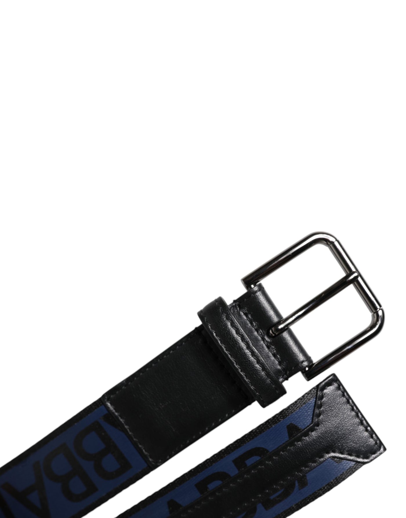 Dolce & Gabbana Schwarzer blauer Polyestergürtel mit gedruckter Metallschnalle