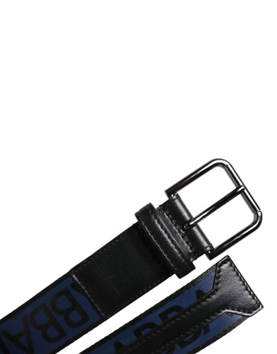 Dolce & Gabbana Schwarzer blauer Polyestergürtel mit gedruckter Metallschnalle