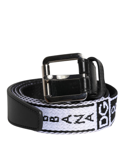 Dolce & Gabbana Schwarzer weißer bedruckter Gürtel mit Metall-Logo-Schnalle