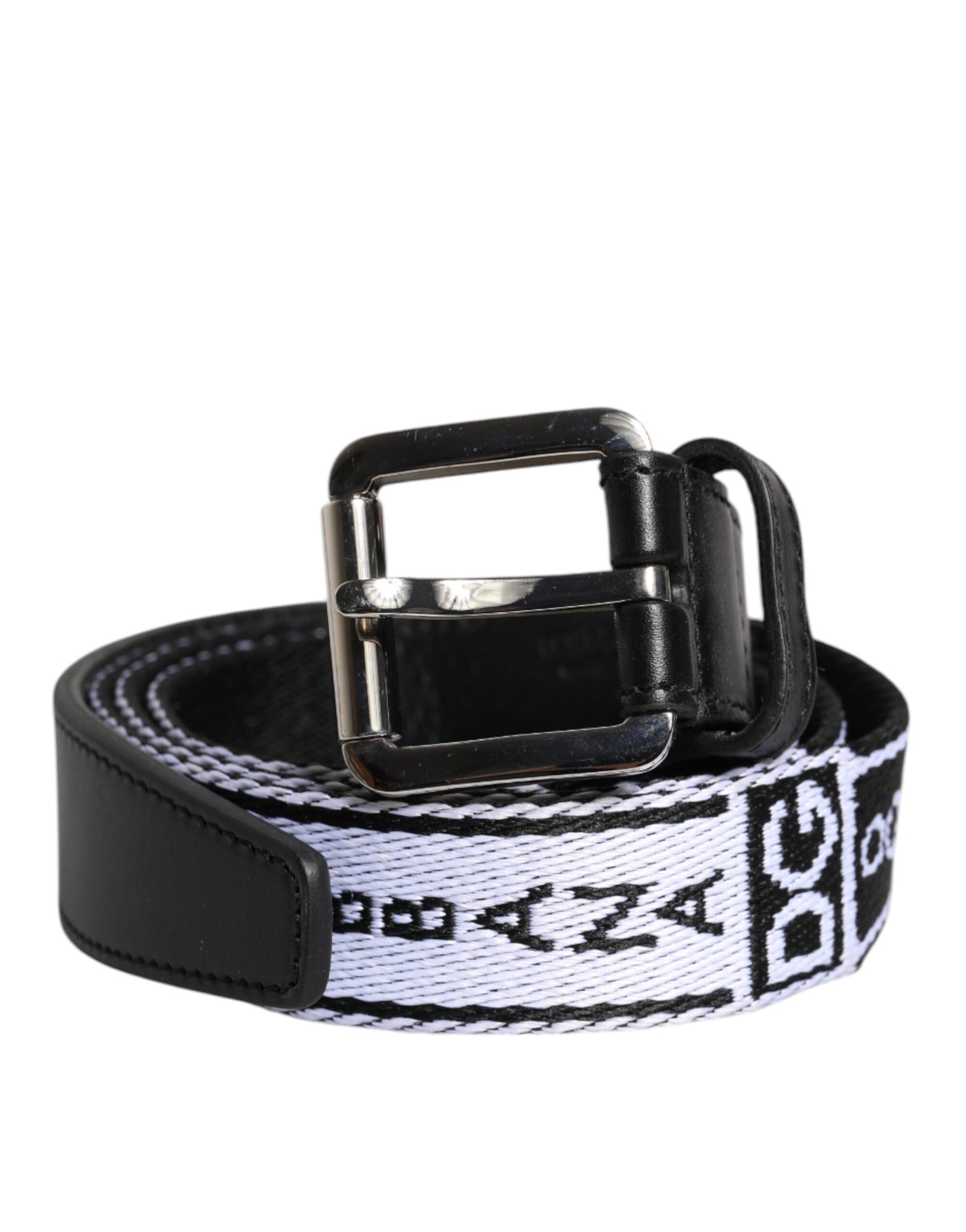 Dolce & Gabbana Schwarzer weißer bedruckter Gürtel mit Metall-Logo-Schnalle