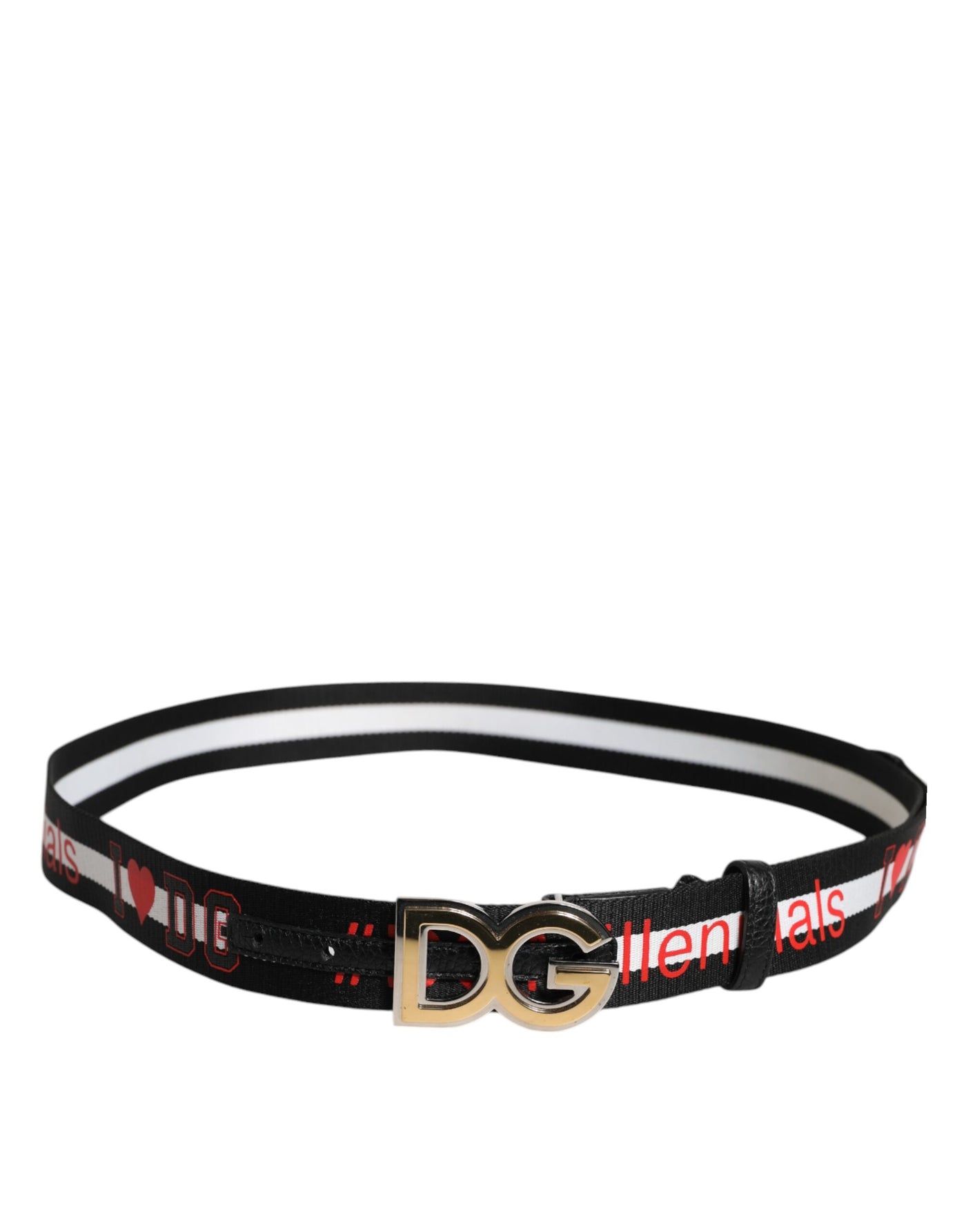 Dolce & Gabbana Schwarzer weißer bedruckter Gürtel mit Metall-Logo-Schnalle