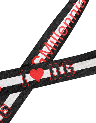 Dolce & Gabbana Schwarzer weißer bedruckter Gürtel mit Metall-Logo-Schnalle